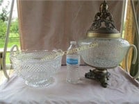 Pedestal cut glass bowl, Large glass bowl