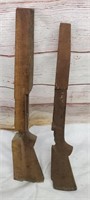 2 Antique Hand Carved Gun Rifle Stocks, (A)