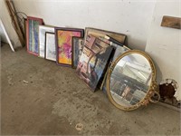 LOT OF PAINTINGS , PRINTS AND MIRROR