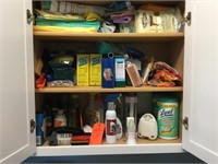 2 cabinets of household cleaners, etc.