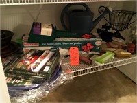 rack of gardening, picnic supplies, etc.