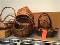 shelf of baskets, bulletin boards, wire baskets,