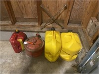 2 Gas & 2 Diesel Cans, Tire Tool