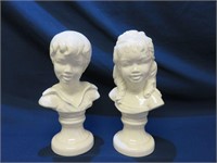 Pair of Ceramic Boy and Girl Bust Statues