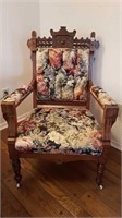 ANTIQUE EASTLAKE ARM CHAIR WITH CARVED BACK