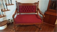ANTIQUE BENCH WITH CARVED BACK