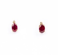 Jewelry 14kt Yellow Gold Ruby & Diamond Earrings