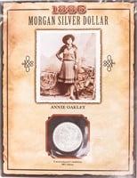 Coin 1886 Morgan Silver Dollar Annie Oakley Card