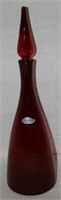 BLENKO RUBY RED CRACKLE GLASS DECANTER W/STOPPER