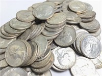 Large Group of 112 Vintage Silver Quarters