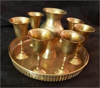Brass Pitcher, Cups & Tray