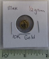 1/2 g. 10 K Gold  Mini Coin from Mexico