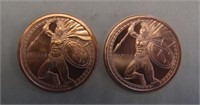 2 Copper 1oz. Coins- Warrior Series