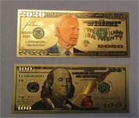 2 Gold Plated Notes- Franklin & Biden