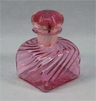 Steuben Cranberry Optic Swirl Dresser Bottle