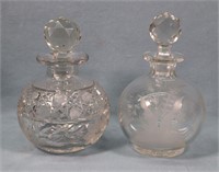 (2) Floral Etched Glass Dresser Bottles