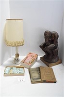 Thinker Statue, Lamp, Glass Placecards,
