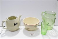 Green pitcher & Glass, Kettle, Ovenware Bowl