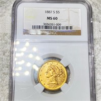 1887-S $5 Gold Half Eagle NGC - MS60