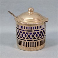 Sterling Silver & Cobalt Glass Sugar Bowl