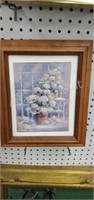 Wood framed and matted floral print, 10.5 X 12