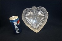 CUT GLASS HEART SHAPED CANDY DISH