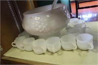 VINTAGE MILK GLASS PUNCH BOWL SET COMPLETE