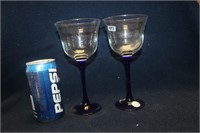 LOT OF TWO BLUE STEM WINE GLASSES