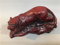 Faux Carved Cinnabar Tiger Figurine 4" long