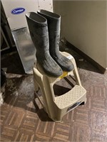 Plastic Step Stool, Pair of Rubber Boots