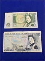 Bank of England 1 & 5 lb. notes