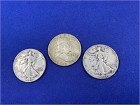3 U.S. Silver Quarters  1942, 1944, 1959