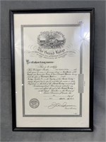 Free Masons Framed Grand Lodge Certificate