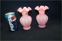 PINK FROSTED FENTON GLASS VASES