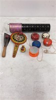 Misc vintage toy lot .  3 noise makers, 5 yo-yos