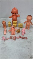 Vintage plastic doll lot with 3 pieces of ceramic