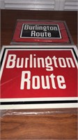 Two Burlington Route signs NOS one plastic the