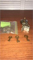 UP padlock & key, 11 railroad nails, 3 padlock