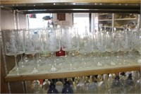 LARGE LOT OF ETCHED GLASS STEMWARE