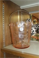 ETCHED PINK DEPRESSION GLASS ICE BUCKET