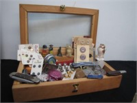 Wooden Display Case Filled with Small Treasures