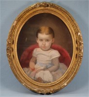 19th C. Pastel Portrait of Upset Child