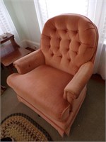 Tufted rocking chair, swivels