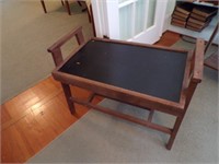 Table, brown/black, has handles