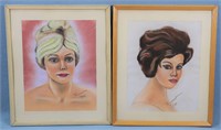 (2) 1961 Pastel Portraits
