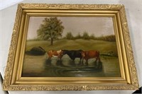 Vintage Oil Painting of Cows