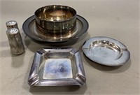 Sterling Dish, Salt & Pepper, and Two Ashtrays