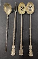 Three Sterling Stir Spoons and Cock Tail Fork
