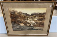 Signed James Josey Farm Town Watercolor