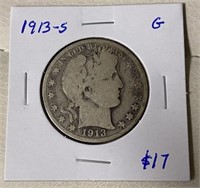 1913-S Barber Half Dollar GC